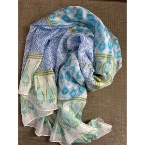 Rockflowerpaper 100 Silk Scarf Blue Green Paisley Print Classic Lux Boho